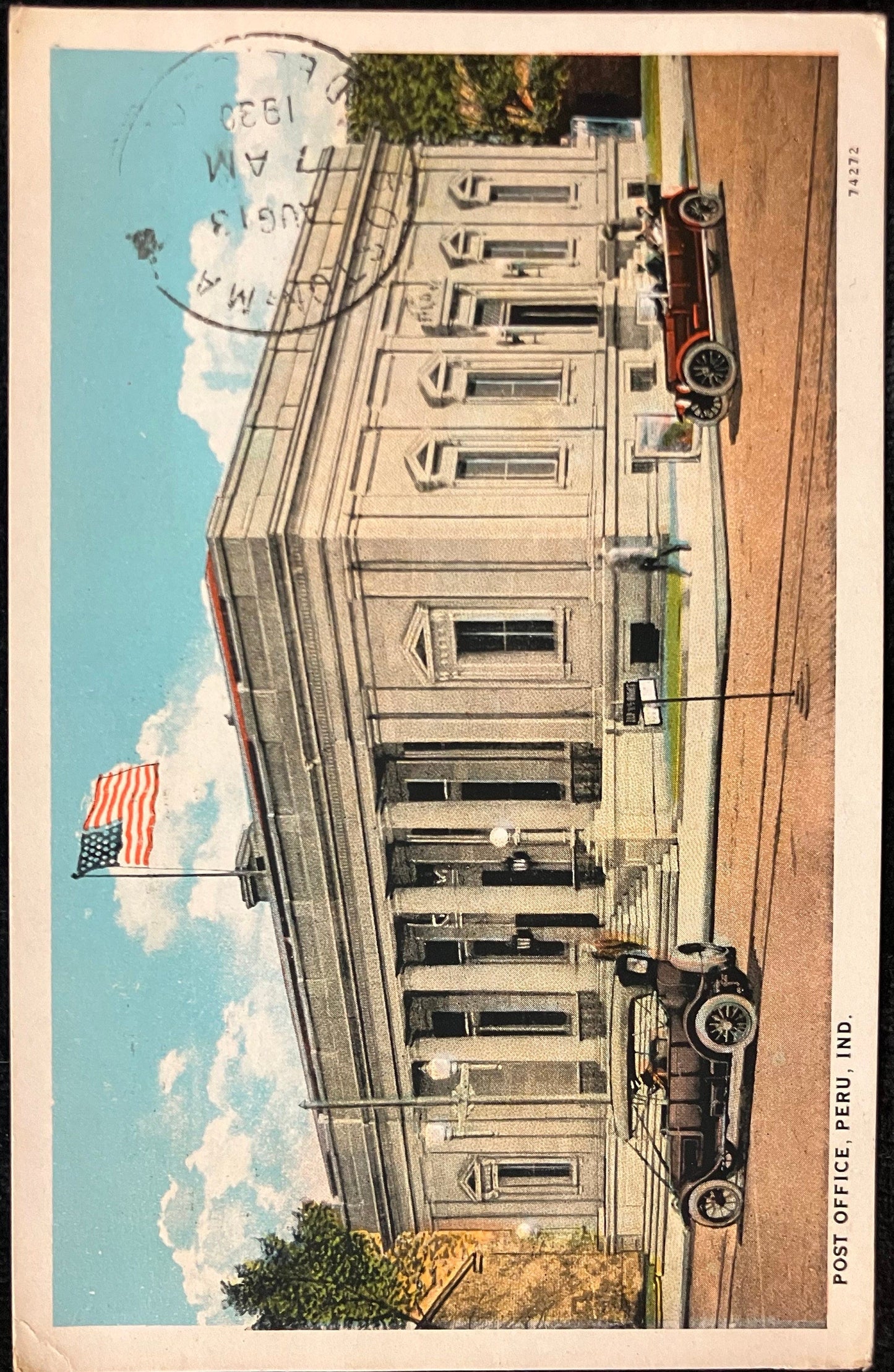Post Office, Peru, Indiana - Vintage Postcard