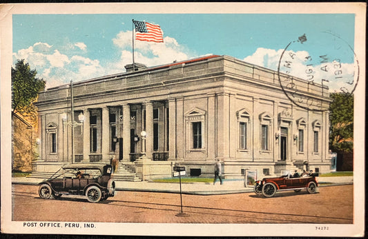 Post Office, Peru, Indiana - Vintage Postcard