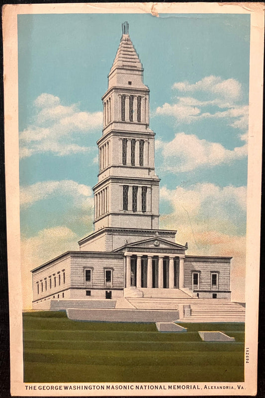 The George Washington Masonic National Memorial, Alexandria, Va. Near Washington, D.C. - Vintage 1930s Postcard