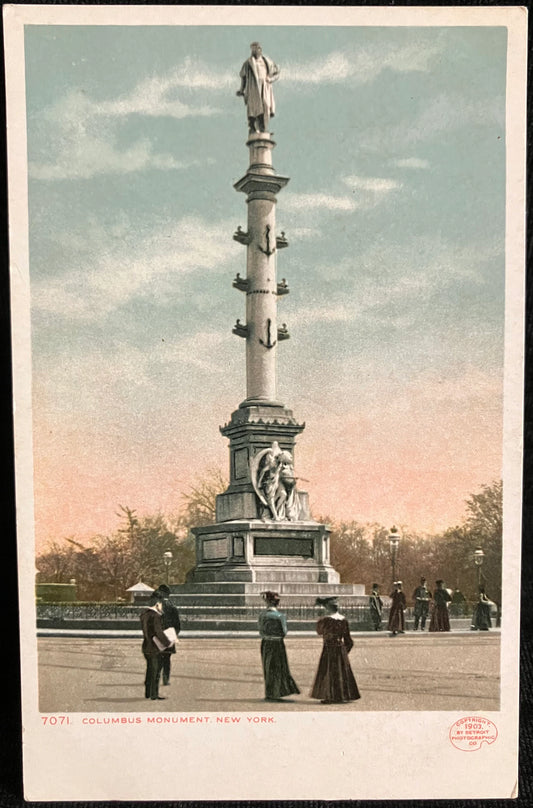 Columbus Monument, Central Park , New York - Copyright 1903, By Detroit Publishing Co. - pre 1906 Postcard