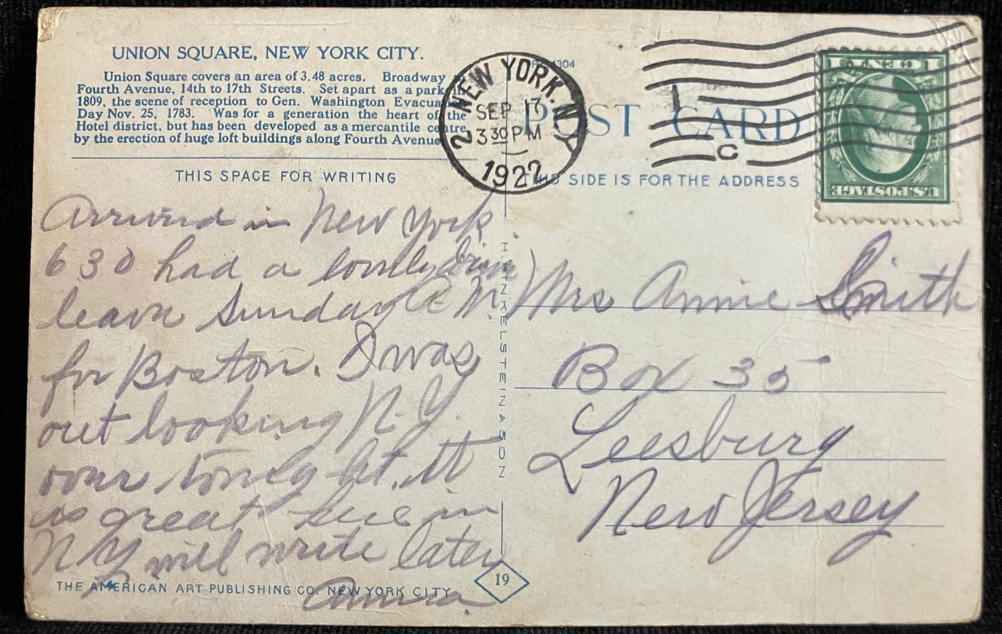 Union Square, New York City, New York - Vintage Postcard