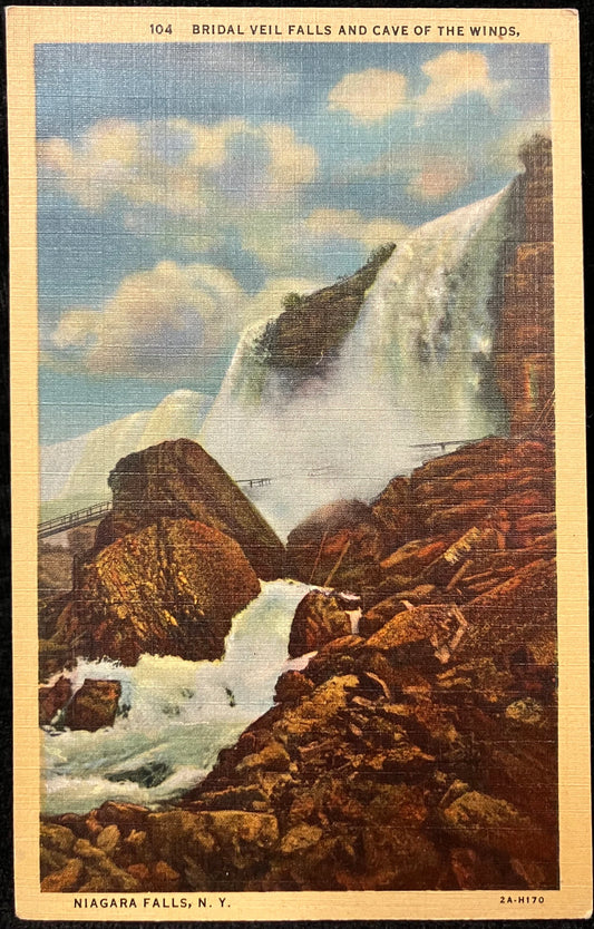 Niagara Falls, New York - Bridal Veil Falls and Cave of the Winds - Vintage Postcard