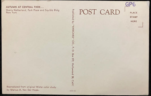Autumn at Central Park, New York - Water Color Reproduction  - Vintage Postcard