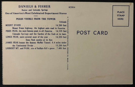 The Daniels and Fisher Tower - Denver, the "Mile High City" ... the "Gateway to the West" - Vintage Postcard