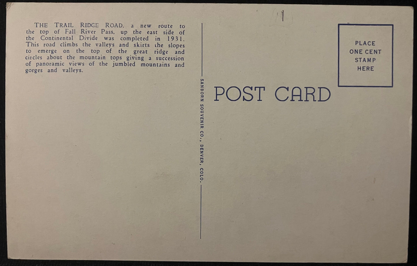 Estes Park - Grand Lake Highway Rocky Mountain Notional Park, Colorado - Longs Peak - 1940s Linen Postcard