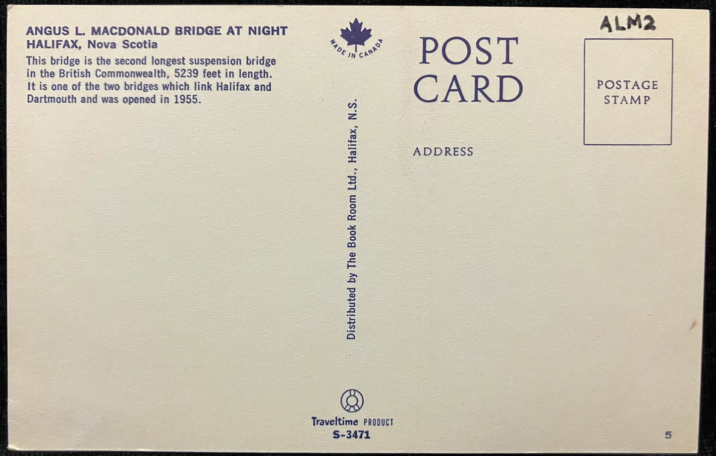 Angus L. MacDonald Bridge at Night - Halifax, Nova Scotia - Made in Canada - Vintage Postcard