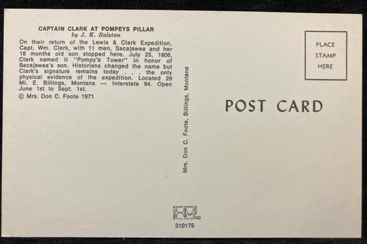 Captain Clark at Pompey’s Pillar by J. K. Ralston - Billings, Montana - 1971 Postcard