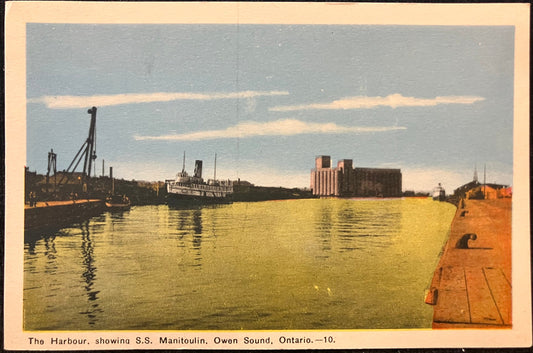 The Harbour - Showing S. S. Manitouin - Owen Sound, Ontario. - Vintage Postcard