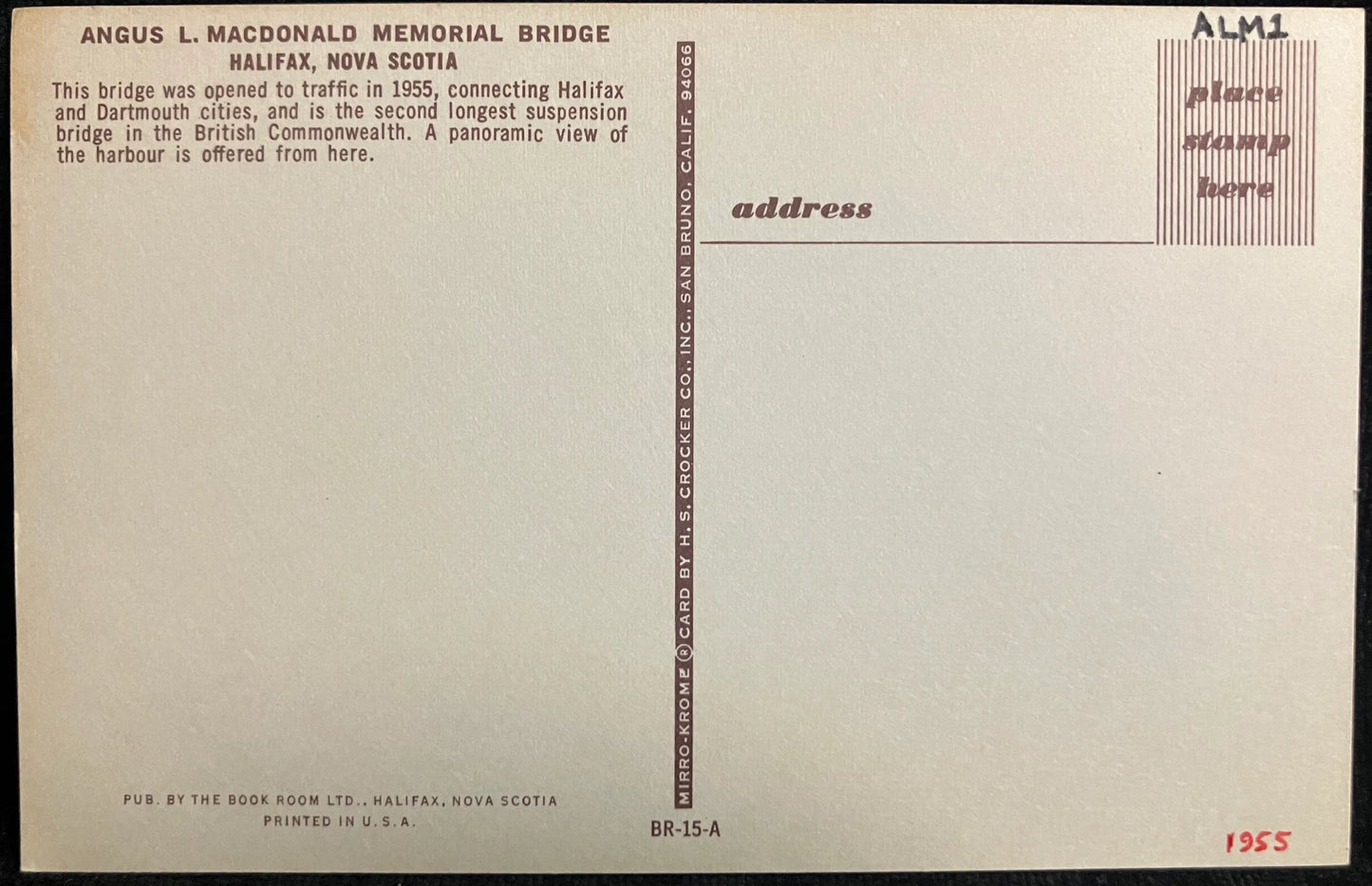 Angus L. Macdonald Memorial Bridge in Halifax, Nova Scotia - Vintage Postcard