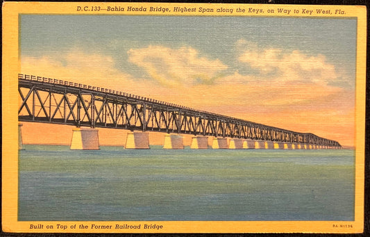 Bahia Honda Bridge, Highest Span along the Keys, on Way to Key West, Florida - Built on Top of the Former Railraod Bridge - Vintage Postcard