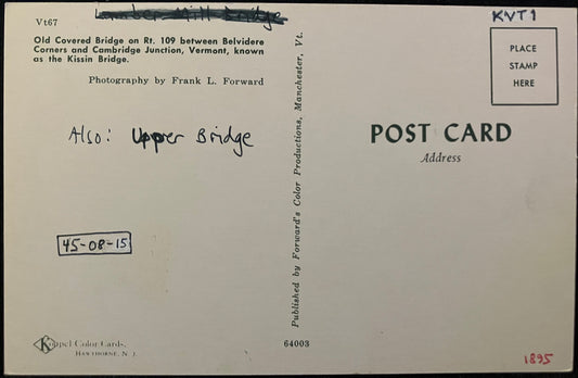 Kissin Bridge between Belvidere Corners and Cambridge Junction, Vermont - Photo by Frank L. Forward 