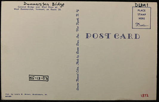 Dummerston Bridge - West Dummerston, Vermont - Vintage Bridge Postcard