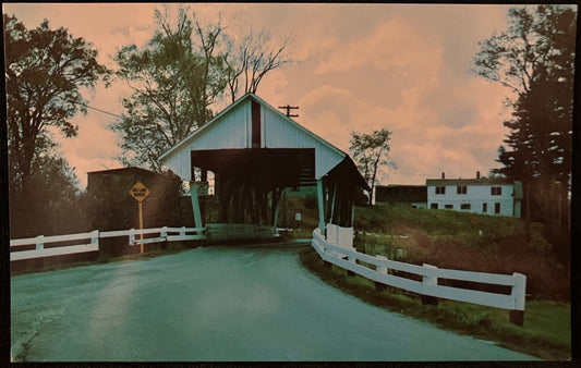 Bradley Bridge in Lyndon, Vermont - Vintage covered bridge Postcard,