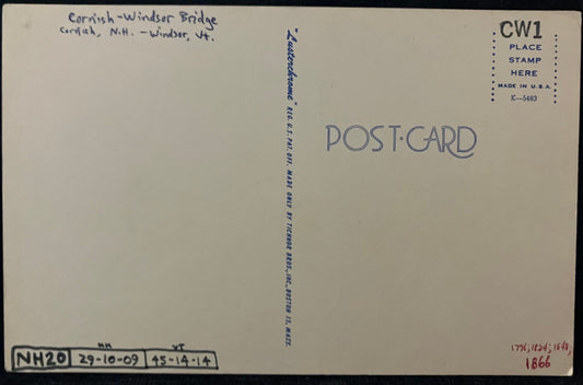 On front: A photo of Cornish-Windsor Bridge between Windsor, V.T. and Cornish, N.H. On back: Blank U