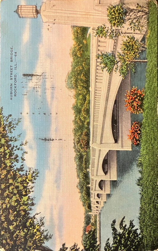 Auburn Street Bridge, Rockford, Illinois - Vintage Postcard