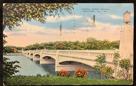 Auburn Street Bridge, Rockford, Illinois - Vintage Postcard