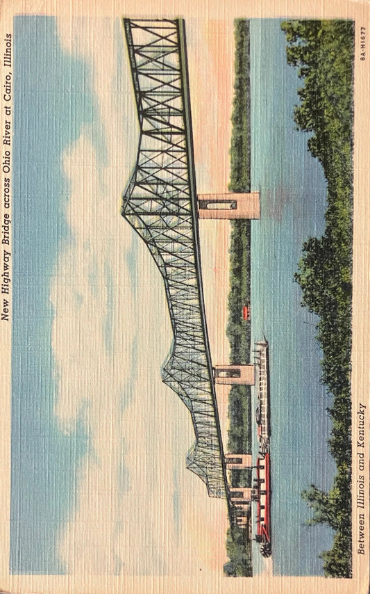 New Highway Bridge across Ohio River at Cairo, Illinois - Between Illinois and Kentucky - Vintage Postcard