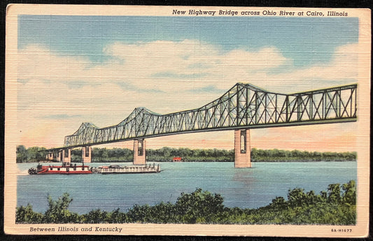 New Highway Bridge across Ohio River at Cairo, Illinois - Between Illinois and Kentucky - Vintage Postcard