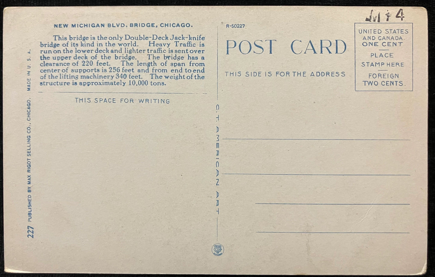 New Michigan Boulevard Bridge, Chicago - Vintage Bridge Postcard