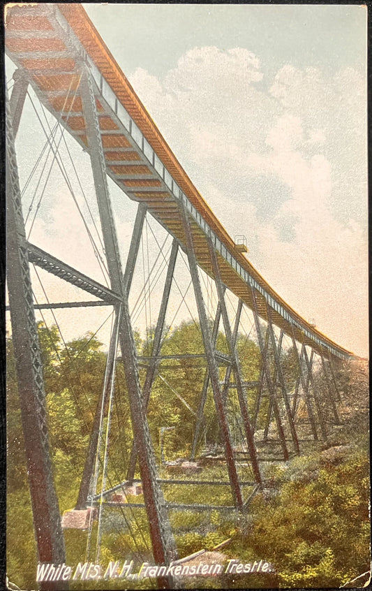 White Mountains, New Hampshire, Frankenstein Trestle - Vintage Covered Bridge Postcard