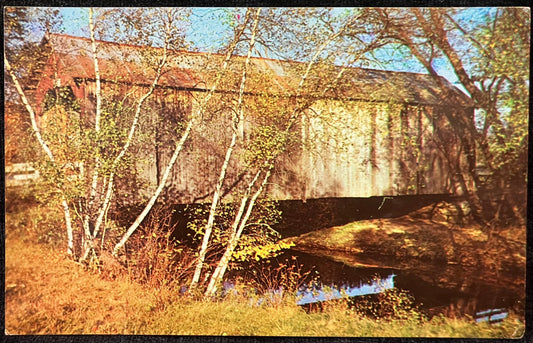 Old Covered Bridge near East Swanzey, New Hampshire - Photo by Carleton Allen - Vintage Covered Bridge Postcard