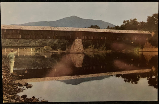 The Old Toll Bridge and Ascutney Mountain at Windsor, Vermont - Vintage Postcard,