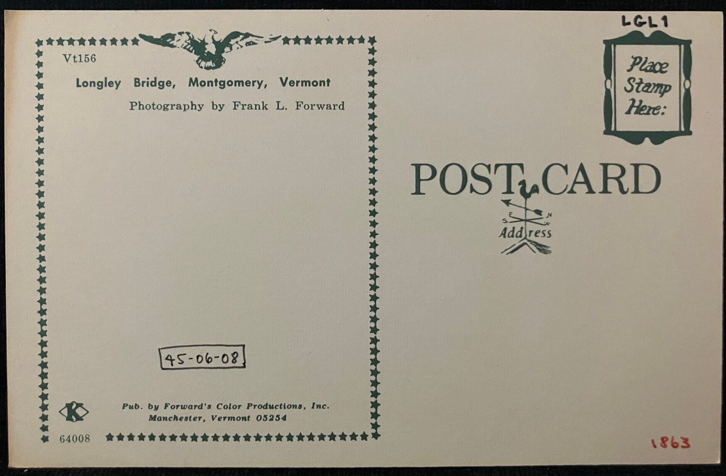 Longley Bridge, Montgomery, Vermont - Frank L. Forward - Vintage covered bridge Postcard,