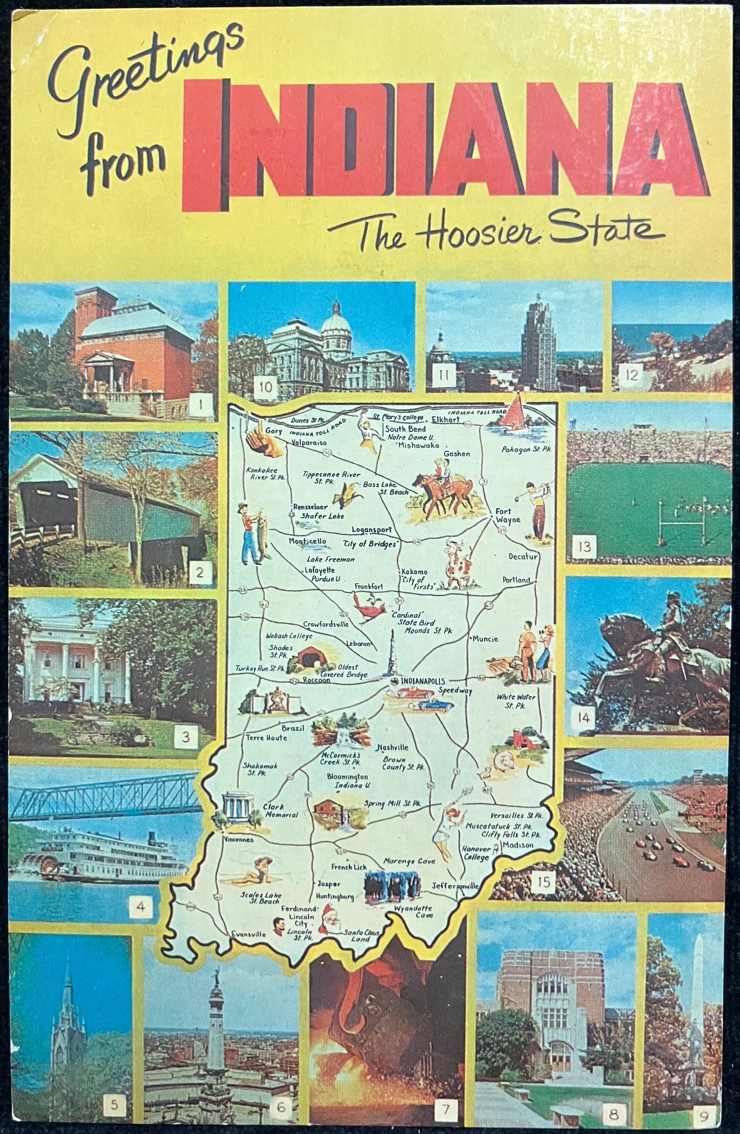 Greetings from Indiana The Hoosier State - Vintage Postcard