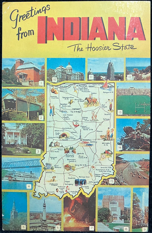 Greetings from Indiana The Hoosier State - Vintage Postcard