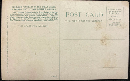 Ferguson Fountain of the Great Lakes, by Lorado Taft at the Art Institute, Chicago, Illinois - Vintage Museum Postcard