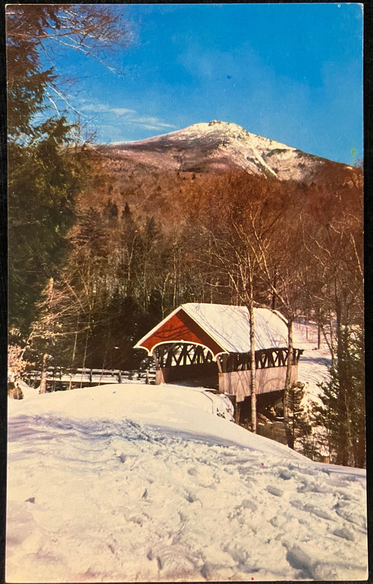 Covered Bridge at the Flume Franconia Notch, New Hampshire - Photo by Murray Clark - Vintage Covered Bridge Postcard- Rare Winter Postcard