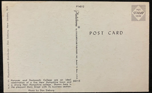 Dartmouth College, in Hanover, New Hampshire - Photo by Don Sieburg - Vintage University Postcard