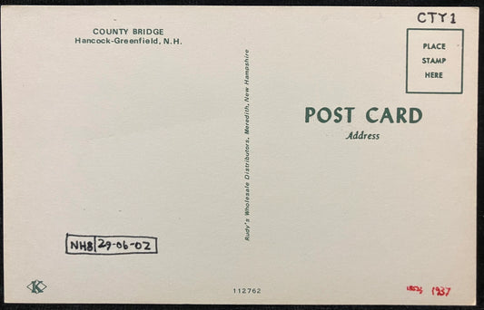 County Bridge - Hancock-Greenfield, New Hampshire - Vintage Covered Bridge Postcard