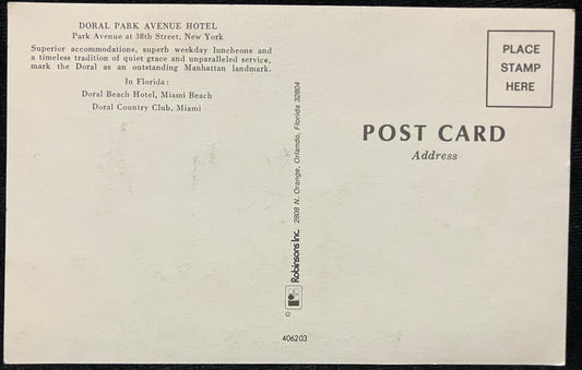 Doral Park Avenue Hotel - New York, New York - Vintage Hotel Postcard