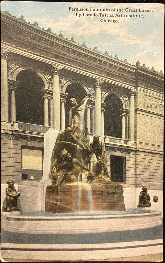 Ferguson Fountain of the Great Lakes, by Lorado Taft at the Art Institute, Chicago, Illinois - Vintage Museum Postcard