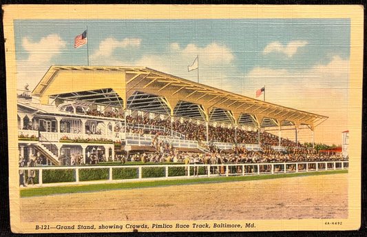 Grand Stand, With Crowds, Pimlico Race Track, Baltimore, Maryland - Vintage Postcard - The Sport of Kings in Baltimore - Baltimore Race Track