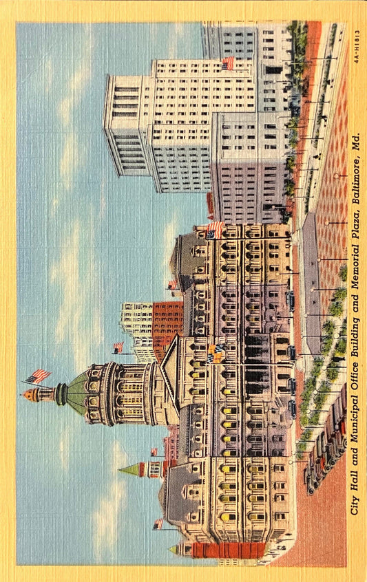 City Hall and Municipal Office Building and Memorial Plaza, Baltimore, Maryland - Vintage Postcard