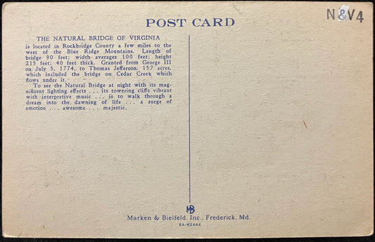 Night Illumination, “the 4th Day”, Natural Bridge, Virginia - Vintage Scenic Postcard