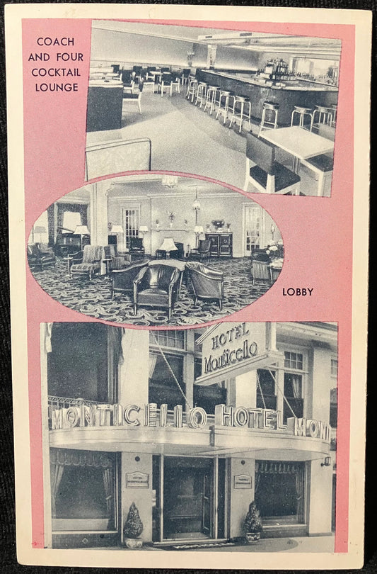 Monticello Hotel - Coach and Four Cocktail Lounge - Lobby - Atlantic City, New Jersey - Vintage Postcard