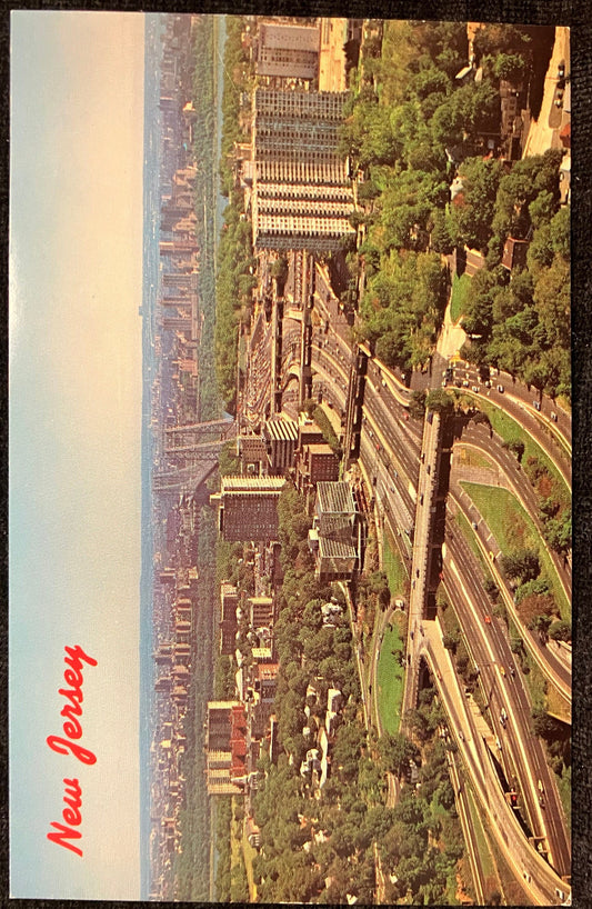 New Jersey - I-95 Crosses the Hudson from Bergen County to Manhattan, NY - Crossing the Hudson on George Washington Bridge - Vintage 1980s Highway Postcard