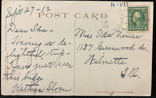 Natural Bridge, Virginia, Looking Down Stream - Height 215 Feet, Width 100 Feet, Span 90 Feet - Vintage Scenic Postcard