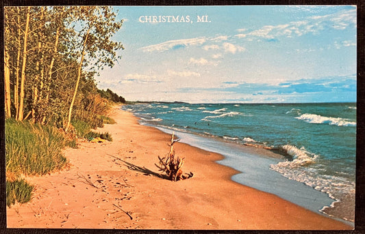 Christmas, Michigan - Vintage Beach Postcard - Really is a place!