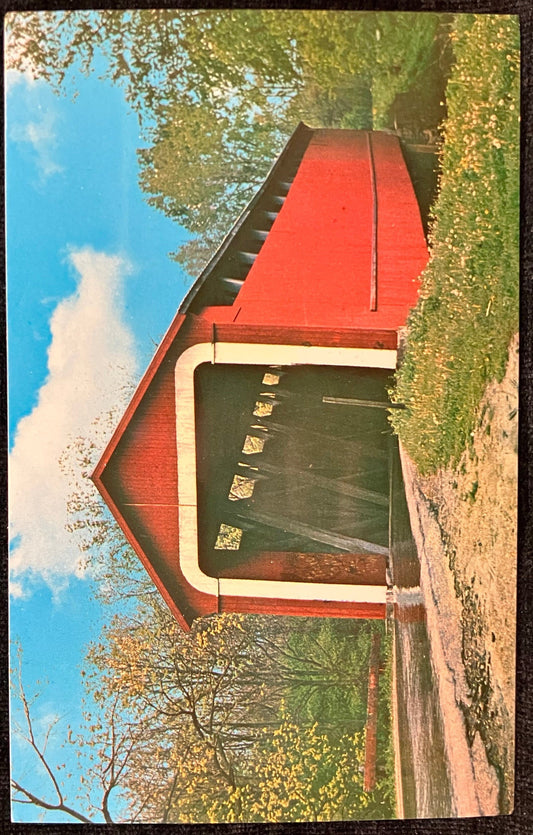 Ceylon’s Covered Bridge over Wabash River in Adams County, Indiana - Vintage Covered Bridge Postcard