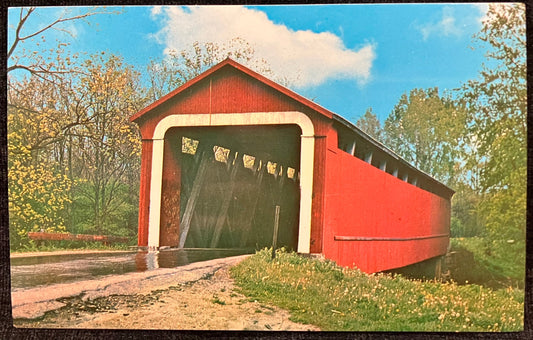 Ceylon’s Covered Bridge over Wabash River in Adams County, Indiana - Vintage Covered Bridge Postcard