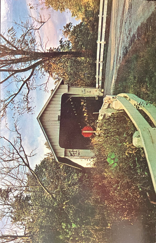 Darlington Bridge over Sugar Creek in Montgomery County, Indiana - Photo by John V. Poitiere Jr. - Vintage Covered Bridge Postcard