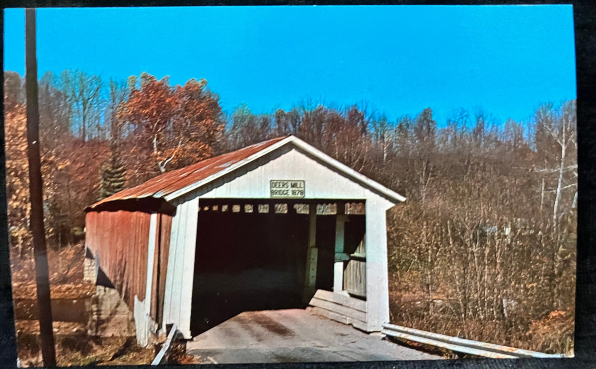 Deer’s Mill Bridge in Montgomery Country, Indiana - Photo: Mitchell - Vintage Covered Bridge Postcar
