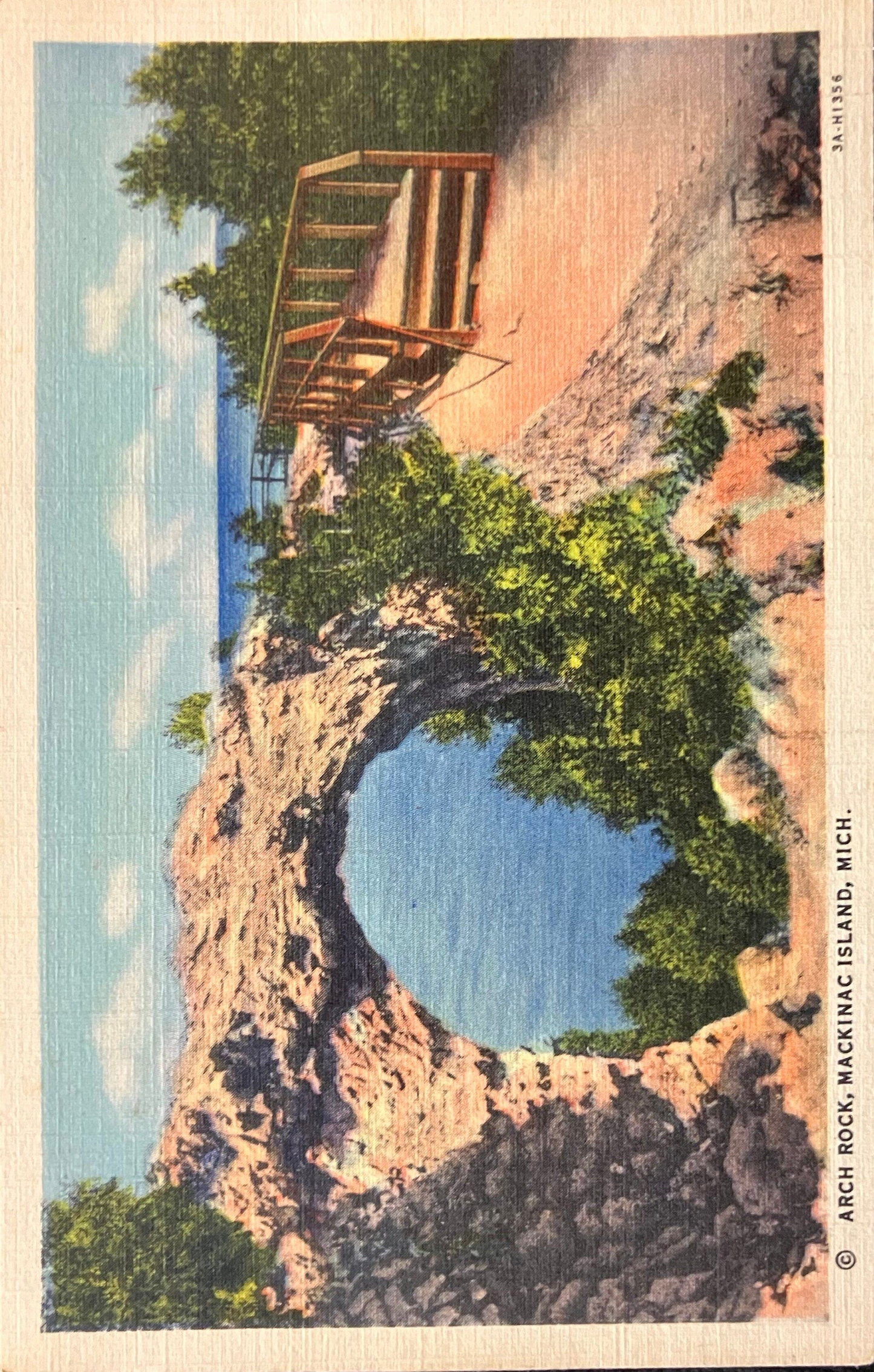 Arch Rock, Mackinac Island, Michigan - Vintage 1930s Postcard - Lake Michigan Island - Famous Michigan Tourist Site - Natural Rock Formation