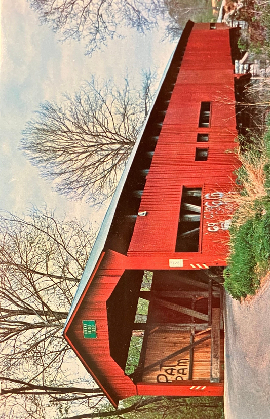 Dunbar Bridge in Putnam County, Indiana - Photo by Mitchell - Vintage Covered wooden Bridge Postcar