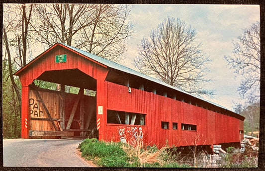 Dunbar Bridge in Putnam County, Indiana - Photo by Mitchell - Vintage Covered wooden Bridge Postcard