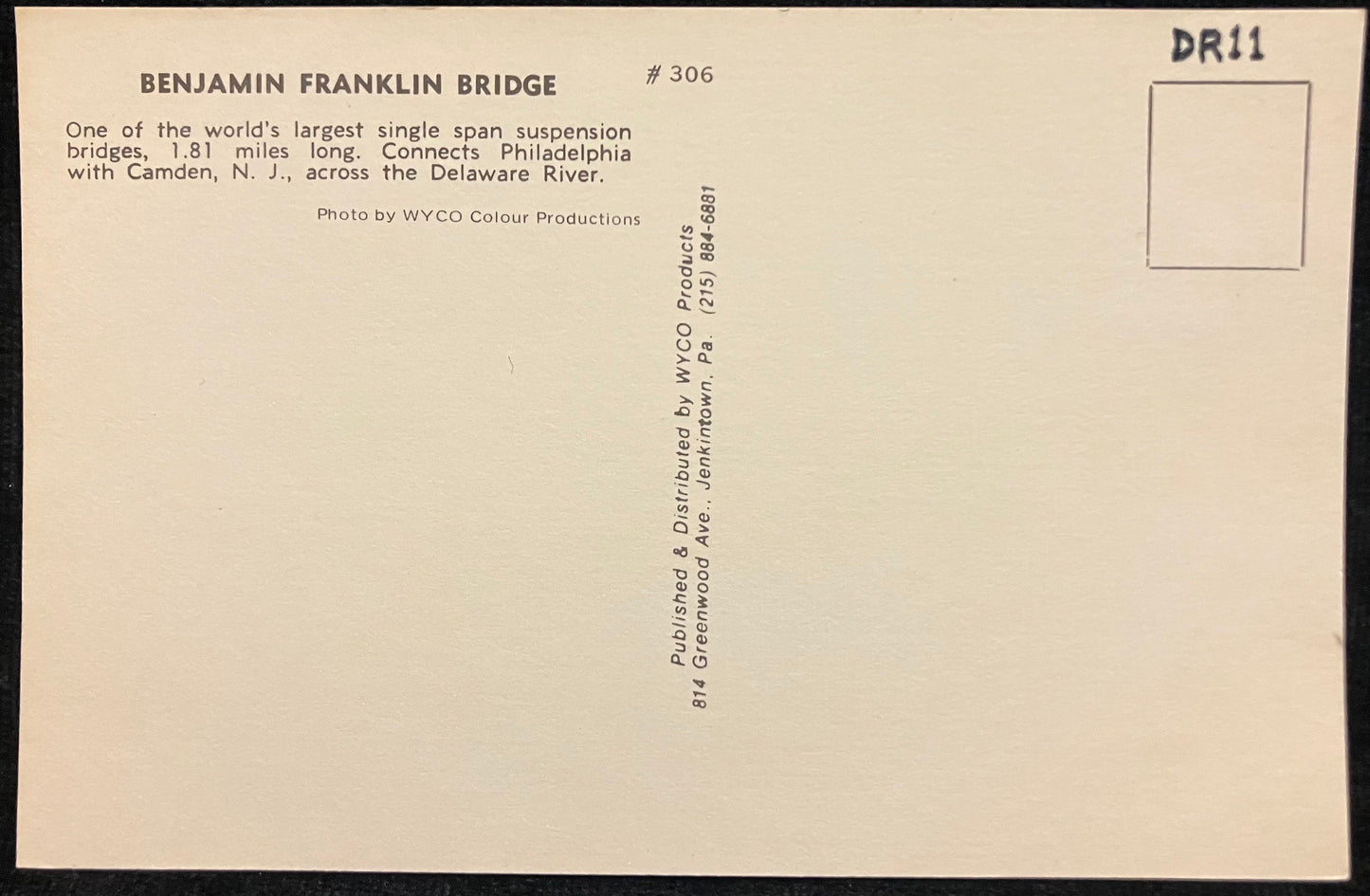 Benjamin Franklin Bridge - Pennsylvania - Photo: WYCO Colourpicture Produtions  - Vintage Postcard